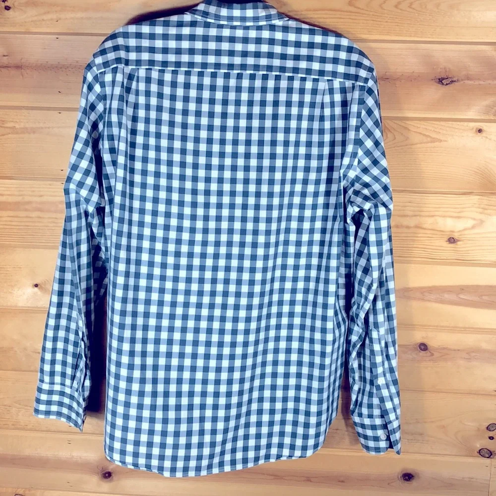J.CREW Long Sleeve Button Up Shirt Blue Gray Check Oxford Pocket Men L